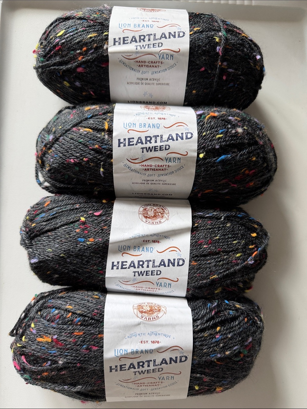 Lion Brand Heartland Tweed Yarn - Charcoal with Multicolor Flecks (4 Skeins)